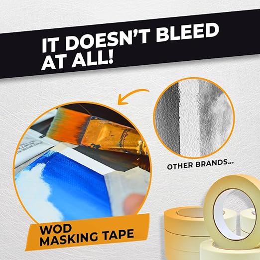 WOD MT5 Utility Grade Masking Tape, 6 inch x 60 yds. (Pack of 8) for Home or Office air-Dry Painting, Labeling, & Packing. Leaves no Residue