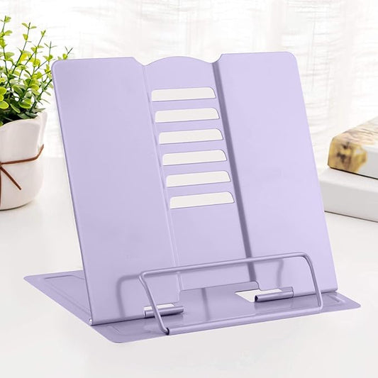 MSDADA Desk Book Stand Metal Reading Rest Book Holder Adjustable Cookbook Documents Holder for Recipes Textbooks Tablet Music Books, Mom Gifts, Gifts for Grandma Mom Mothers Day(Light Purple)