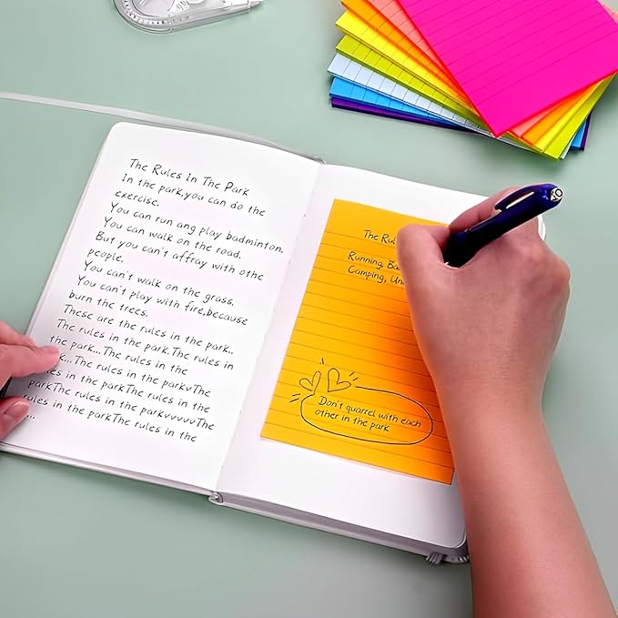 (9 Pack) Lined Sticky Notes Pads, 9 Bright Colors Post Sticky Notes 4x6 Inches, Super Sticking Power Memo Pads, Strong Adhesive and Aesthetic, Sticky Notes Perfect for Office,School,Meeting and Home.