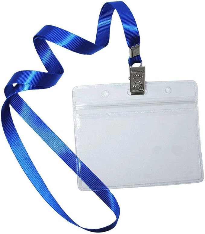 Name Tags,Bird Fiy 50 Pcs Waterproof Type Clear Plastic Horizontal Name Tag Badge Id Card and 50 Pcs Blue Lanyard