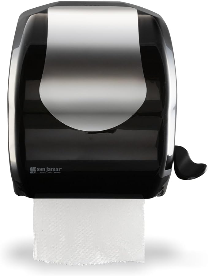 San Jamar Summit Lever Paper Towel Roll Dispenser, Wall Mounted Manual Dispensing, 1.5" Core for Bathrooms, Kitchens, and Restaurants, Plastic (ABS), Black and Stainless Steel