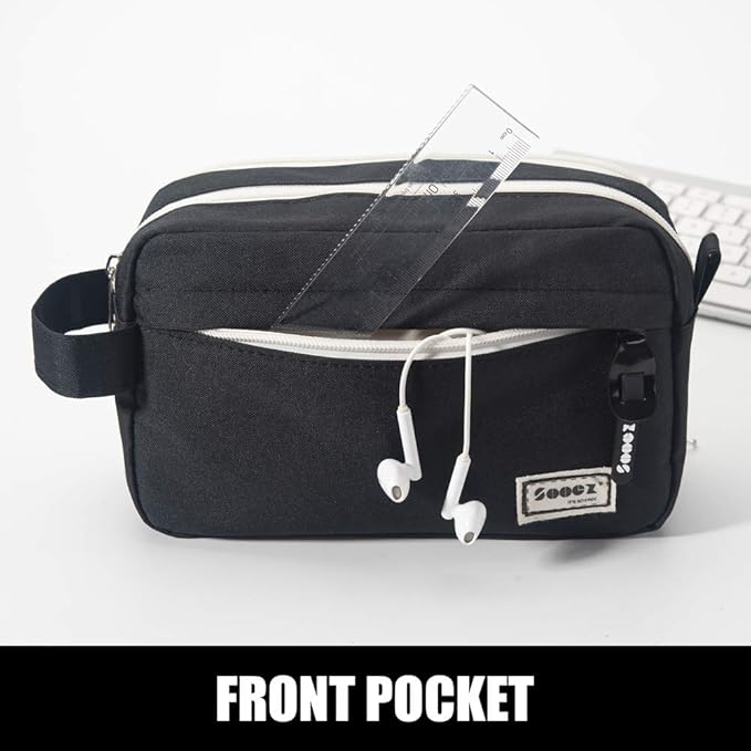 Sooez High Capacity Pencil Case, Big Pencil Bag Pouch Box Organizer Pen Case, Portable Journaling Supplies with Easy Grip Handle & Loop, Asthetic Supply for Girls Adults, Black