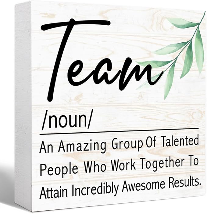 Team Definition Sign Wood Box,Cute Teamwork Signs Wooden Block for for Home Office Tabletop Shelf Decor 5" x 5",Motivational Teamwork Desk Decor Accessories for Women