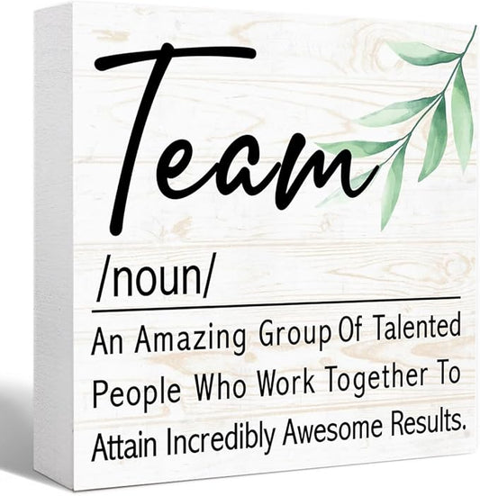 Team Definition Sign Wood Box,Cute Teamwork Signs Wooden Block for for Home Office Tabletop Shelf Decor 5" x 5",Motivational Teamwork Desk Decor Accessories for Women