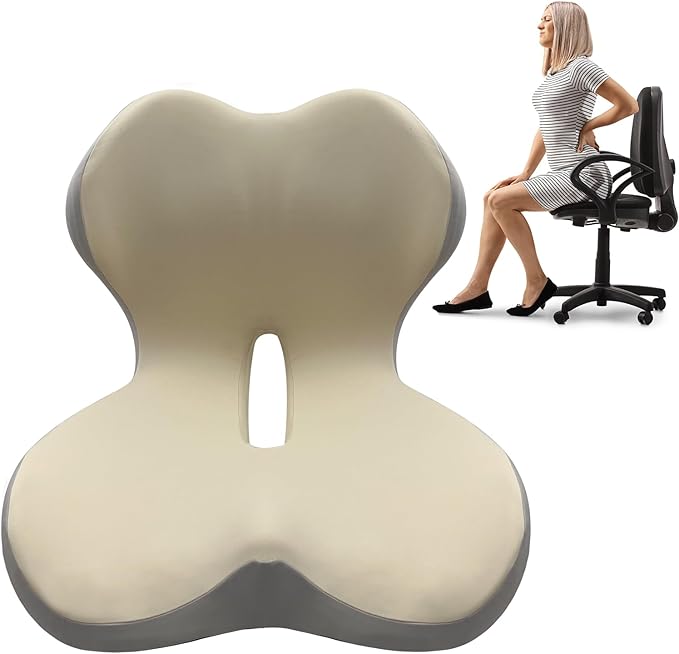 Buttocks Cushion for Office Chair Memory Foam Seat Pad for Butt Support Tailbone Relief Ergonomic Chair Cushion for Home Car Travel or Work (Off White)