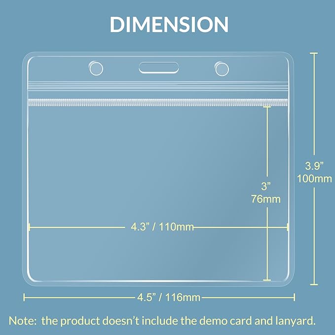 Large Horizontal Badge Holder Bulk 50 Pack,4x3/4.5"x3.5"/4.5"x3.9"/4.5" x4 ID Badge Holder with Soft Edge- Sealable,Extra Thick Waterproof ID Name Tag Holder PVC Card Holders