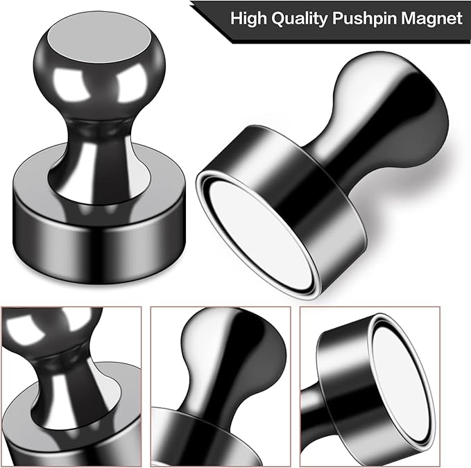 LOVIMAG Strong Refrigerator Magnets, 25 Pcs Black Push Pin Magnets, Perfect for Fridge, Office, Classroom