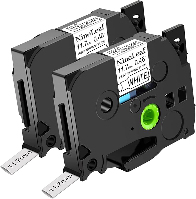 NineLeaf 2 Pack Black on White Heat Shrink Tubes Label Tape Compatible for Brother HSe-231 HSe231 HS231 HS-231 11.7mm 0.46'' P-Touch PT-D200 PT-D215e PT-D201 PT-D210 PT-D400 PT-D600 Label Maker