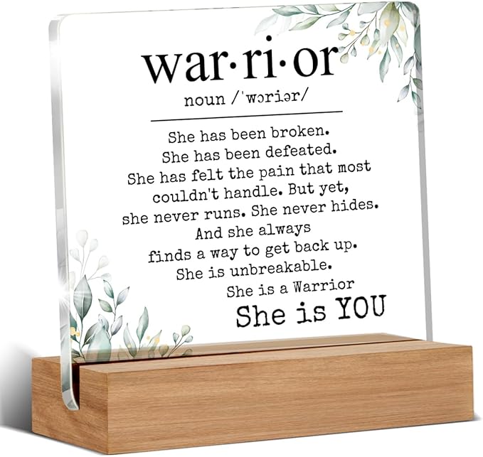 Inspirational Cancer Survivor Gifts for Women Mom, Breast Cancer Gifts for Woman, Warrior is You Home Decorative Signs Plaque for Desk