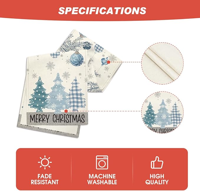 Artoid Mode Blue Pine Trees Merry Christmas Table Runner, Winter Xmas Holiday Kitchen Dining Table Decoration for Home Party Decor 13x60 Inch