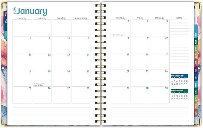 HARDCOVER 2026 Planner, 7"x9": 14 Months (November 2025 - December 2026), Daily Weekly Monthly Planner, Yearly Agenda, Bookmark, Pocket Folder and Sticky Note Set (Watercolor Butterflies)