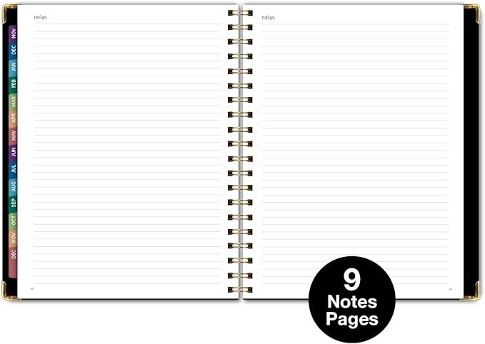 HARDCOVER 2026 Planner, 8.5"x11": 14 Months (November 2025 - December 2026), Daily Weekly Monthly Planner, Yearly Agenda, Bookmark, Pocket Folder and Sticky Note Set (Black Gold Numbers)