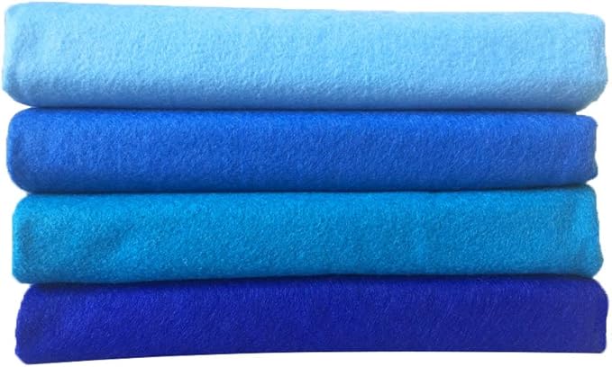 4pcs Thick 1.4mm Soft Felt Fabric Sheet Assorted Color Felt Pack DIY Craft Sewing Squares Nonwoven Patchwork (92x90cm Blue)