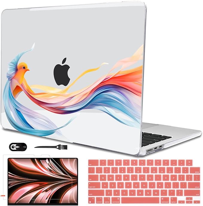 Case Compatible with MacBook Air 13.6 inch 2025 2024 2023 2022 Release Model M2 A2681 M3 A3113 M4 A3240 Cover, Pattern Plastic Hard Shell for Mac Air 13.6" M4 2025 Touch ID, Ribbon Bird