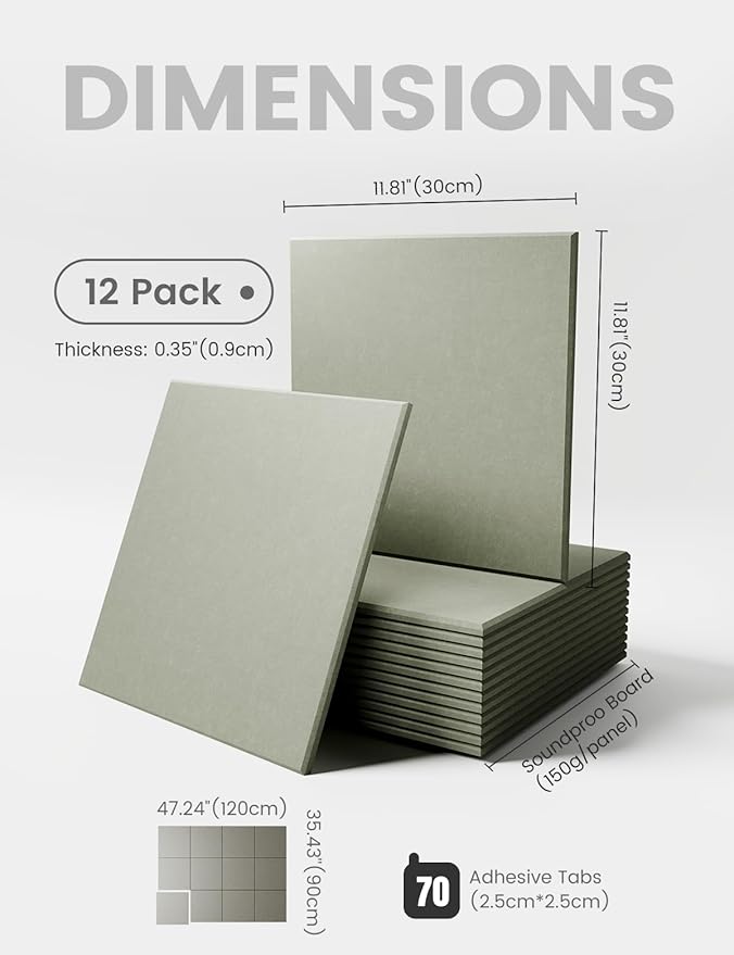 Large Felt Bulletin Board 48" x 36" Cork Board Alternative-12 Pack with 70 Safe Removable Adhesive Tabs, Cork Boards for Walls Cork Board for Home Office Classroom Pin Board - Sage