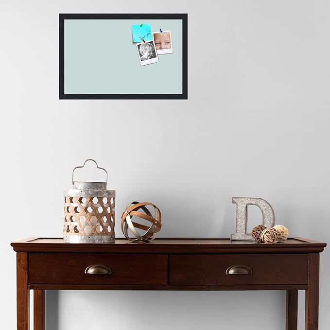 PinPix 22x14 Inch Cork Bulletin Board. This Decorative Framed Pin Board Comes with Soft Blue Design and a Satin Black Frame. Ideal for Home Office Decor or Message Board (PinPix-1814)
