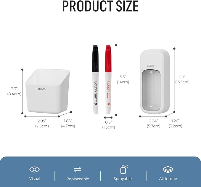 loukin Inventive All-in-One Dry Erase Eraser, Novel Replaceable Whiteboard Eraser with Built-in Cleaner, Unique Glass Board Erasers, Includes 2 Refill Pads, 1 Magnetic Holder, 2 Markers