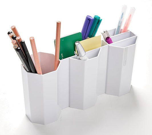 AonT Design Small Desk Organizer - White Pen Tray & Holder (Multi-Compartment) (Made in Korea) – Modern Office Storage Supplies Organizer and Aesthetic Decor for Accessories