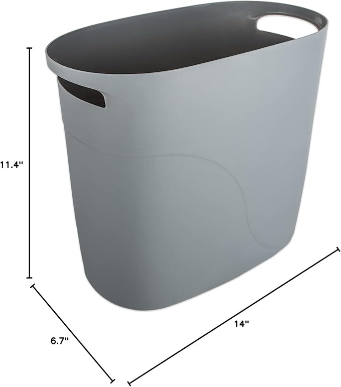 JiatuA Plastic Small Trash Can Slim Waste Basket with Handles 3.2 Gallon Narrow Garbage Container Bin for Bathroom, Bedroom, Kitchen, Home Office Under Desk, Dorm, Laundry Room, Kids Room, Grey