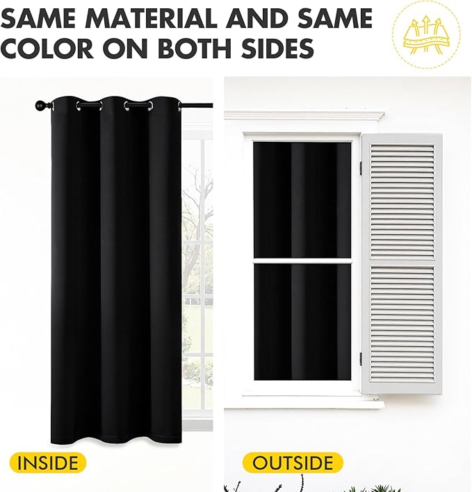 MIULEE Black Blackout Curtains for Bedroom Living Room 63 Inches Long 2 Panels, Thermal Insulated Room Darkening Drapes Solid Grommet Top Noise Reduction Light Blocking Halloween Window Treatments