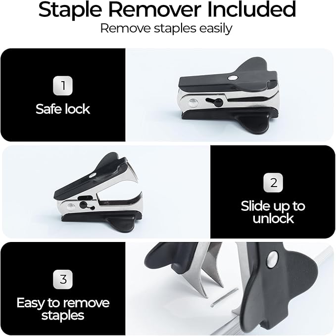 M&G Effortless Stapler 50 Sheet Capacity One-Touch Stapling, Heavy Duty Desktop Stapler Includes 1000 Staples and Remover, Portable Handheld Staplers for Home & Office (Black)