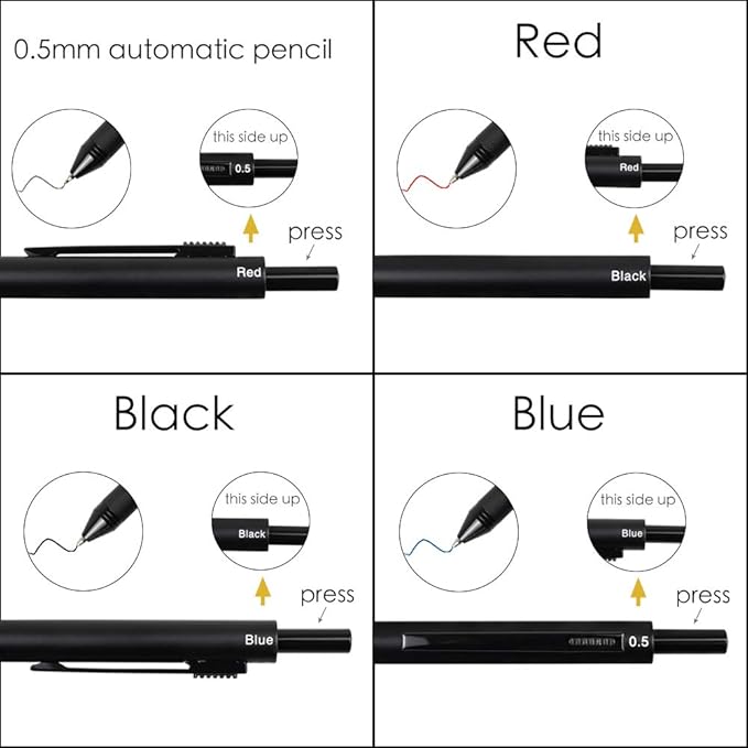 smttw 4 in1 Multi-Function Refillable & Retractable Ballpoint Pen + 0.5mm Mechanical Pencil, Fine Point, Black Metal Barrel, Black/Red/Blue Inks, Multicolor Pen With Metal Gift Box