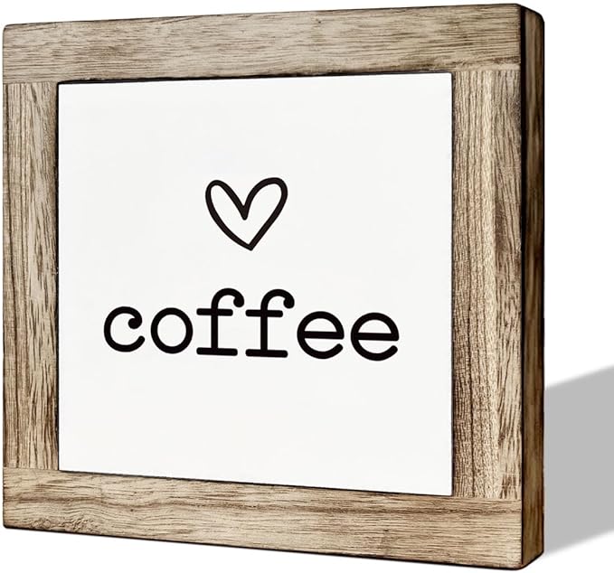 Coffee Decor Set, Wooden Box Signs for Home Decor, Freestanding Coffee Sign for Table Shelf Desk Counter, Cafe Sign, Coffees Lover Home Kitchen Decors