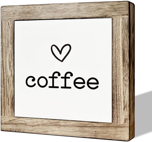 Coffee Decor Set, Wooden Box Signs for Home Decor, Freestanding Coffee Sign for Table Shelf Desk Counter, Cafe Sign, Coffees Lover Home Kitchen Decors