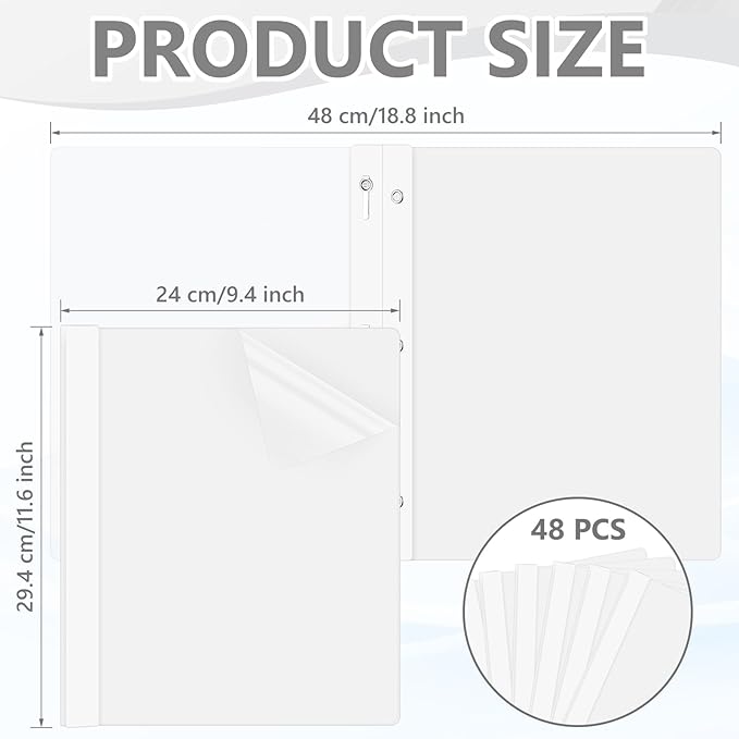 48 Pack Plastic Report Covers with 3 Prongs Presentation Folders Bulk, 100 Sheet Capacity, Clear Front Report Covers for Presentation Document Paper School Office Supplies (White)