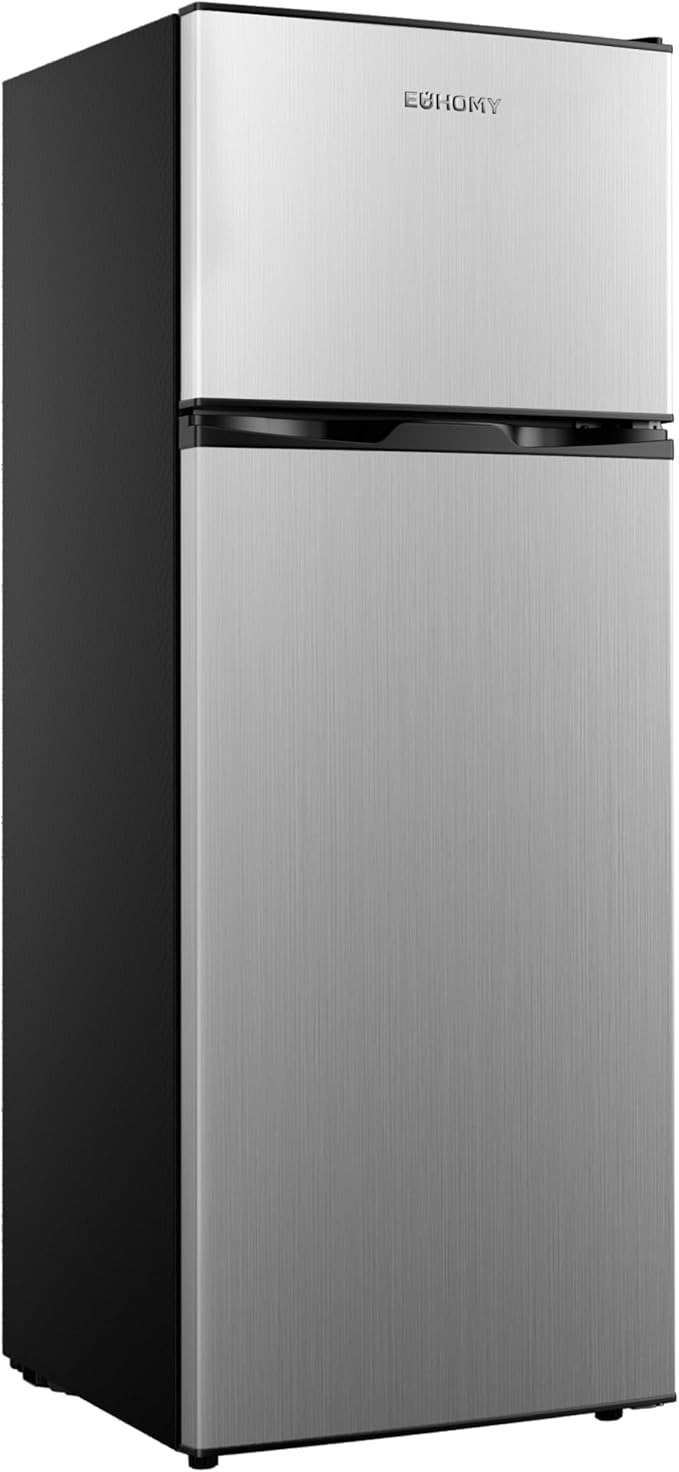 EUHOMY 7.4Cu.Ft. Refrigerator with Freezer, 2 Door Fridge, Adjustable Thermostat，Large Capacity, Refrigerator for Kitchen/Dorm/Office/Apartment - Food Storage or Cooling drinks, Silver