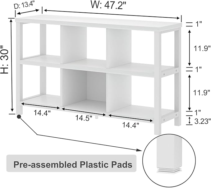FOLUBAN Horizontal Bookshelf, 6 Cube Storage Organizer with Shelf, Modern Wood and Metal Cubby Bookcase for Bedroom Living Room, White Oak, 47 Inch