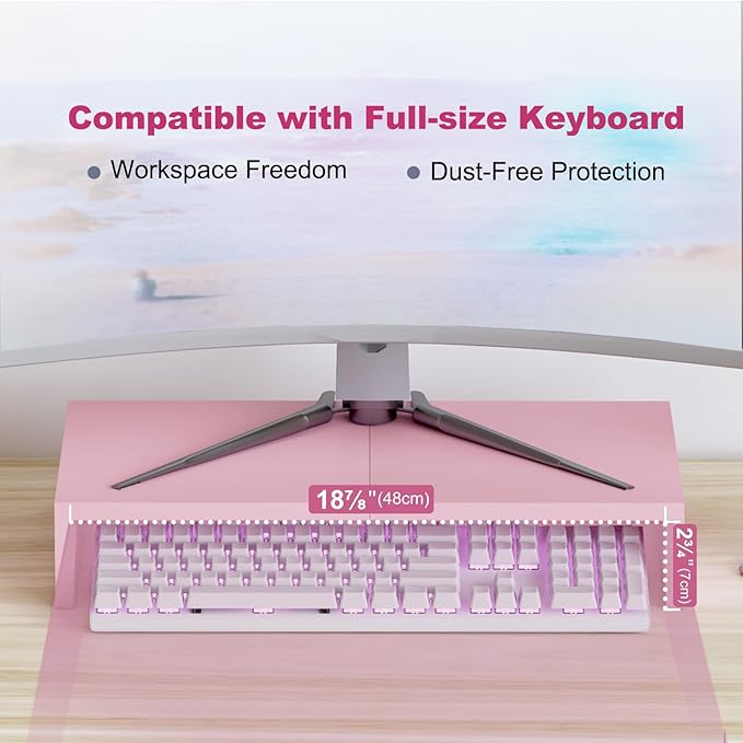 TEAMIX 2 Pack Pink Monitor Riser-20L inch, Cute Monitor Stand for Desk, Wood Sturdy TV/Screen/PC/Printer/Laptop Riser, Computer Shelf with Storage Desktop Organizer for Home Office