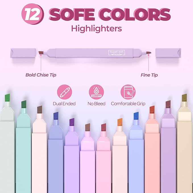 Nicpro 52 PCS Aesthetic School Supplies with Cute Pen Case, 12 Pastel Highlighter, 8 Color and Black Ink Gel Pens, 6 Ballpoint Pen, 6 Mechanical Pencils Set for Student Stationary College Essentials