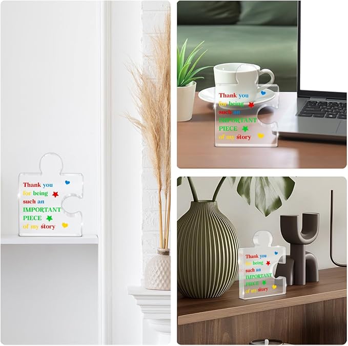 Teacher Appreciation Gifts for Women Men, Thank You Graduation Christmas Gift for Teachers Friends Classmate Novelty Daycare Teacher Gift Acrylic Puzzle Piece Desk Decorative Sign for Home Decor