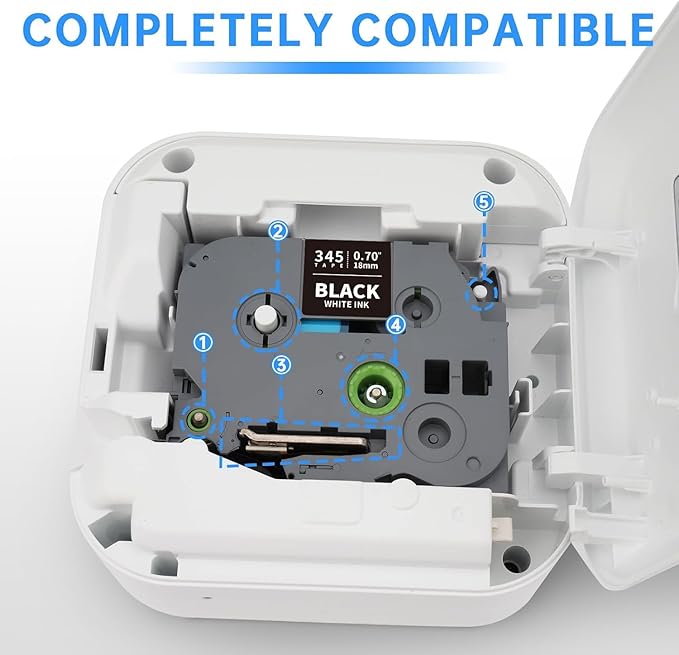 Unismar TZe-345 Compatible for Brother Ptouch 18mm 0.7 Laminated White on Black Label Tape TZ345 TZ Tape Work for PT-D400AD PT-D410 PT-D600 PT-D400 PT-2700 PT-1880 Label Maker, 3/4'' x 26.2', 4-Pack