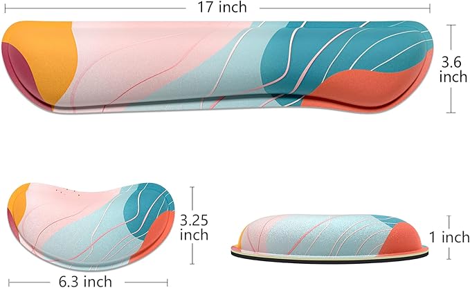 Dapesuom Enlarge Keyboard Wrist Rest, Memory Foam Wrist Cushion for Desk Mats Support, Typing Pain Relief Keyboard Mouse Pad Rests Set with Non-Slip Base for Gaming Laptop Computer, Colorful Abstract