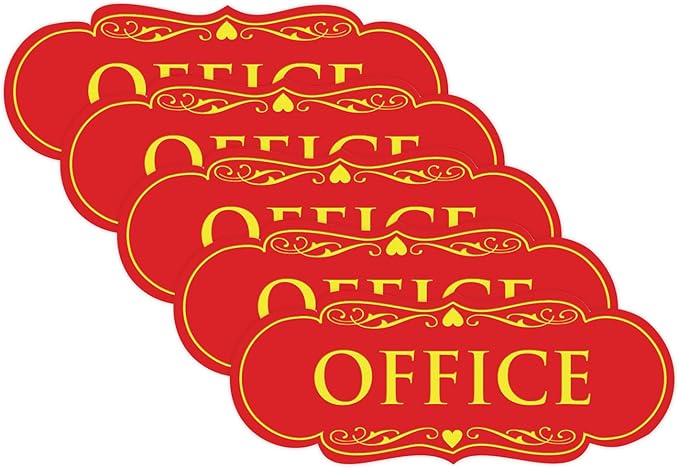 All Quality Designer Office Sign | Easy Installation - Red/Yellow - Small (5 Pack)