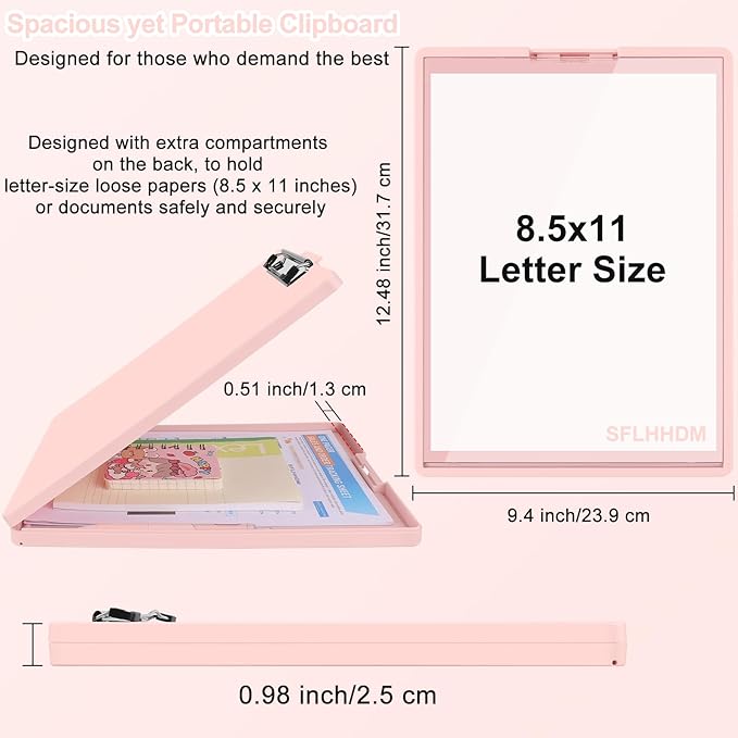 Clipboard with Storage,Three-Tier Box Clipboards(Letter Size),Storage Clipboard with Clip Form Holder Clipboards,Dry Erase Clip Boards 8.5x11 with Storage for Office School Supplies Clip Board-Pink