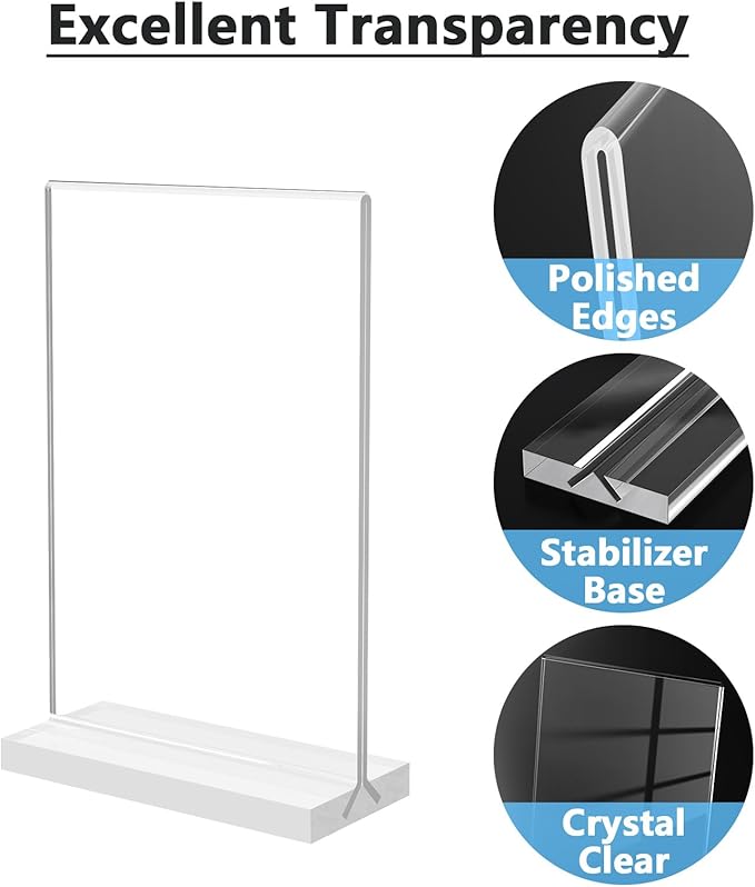 MaxGear 4x6 Acrylic Sign Holder 24 Pack, Double Sided Display Stand, Clear Paper Holder Picture Frame, Plastic Menu Holder Photo Frame Poster Stand for Stores, Restaurants, Hotels, Office