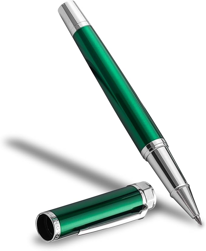 Luxury Rollerball Pen Set - Smooth Writing, Elegant Design, Quick-Drying, Refillable Liquid Ink, 2 Refills (Black, Blue), Ideal for Professionals, Students