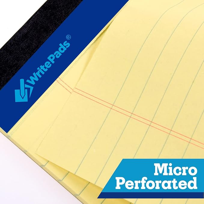 Legal Pads 8.5 x 11,Wide Ruled Note Pads, Canary, 6-Pack, 50 Sheets, Sturdy back, No Bleeding Micro-Perforated Writing Pads for School Office, Made in the USA