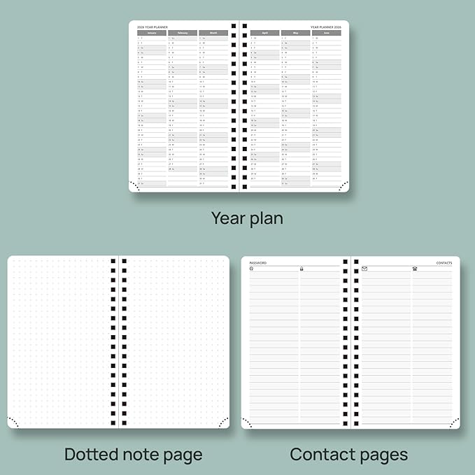 POPRUN Planner 2025-2026 Weekly Notebook (Pocket Size 4''x 6.25''), Small Academic Calendar for Purse with Spiral Soft Cover, Plastic Ruler, Inner Pocket, 100 GSM - Pink