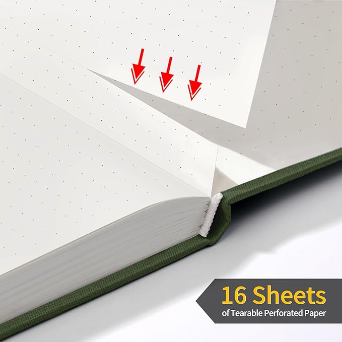 Annecy Numbered Bullet Dotted Journal Notebook, Medium 5.5x 8.25, 160 Pages 100GSM Writing Paper, A5 Deep Green Faux Leather Cover with Pen Loop