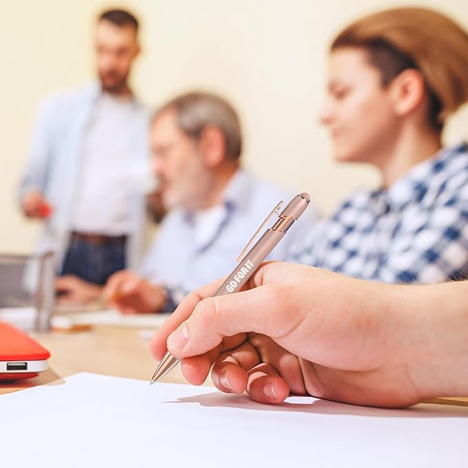 Funny Pens, 12 Pcs Rose Gold Fine Point Smooth Writing Pens, Inspirational Stylus Ballpoint Pens with Screens Touch Stylus Tips, Black Ink 1.0 Mm Gift Office Desk Accessories