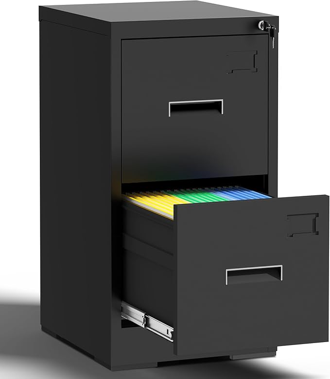 2 Drawer Metal File Cabinet with Lock Heavy Duty Home Office Steel Vertical Filing Lockable Cabinets for Legal/Letter Size File,Assembly Required