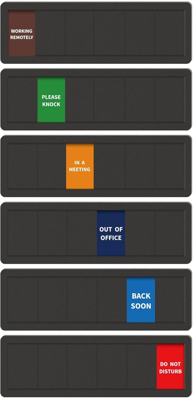 Office Sign-6 Options Door Signs In A Meeting/Out Of Office/Do Not Disturb/Working From Home/Please Knock/Back Soon Privacy Door Slider Sign for Meeting & Conference Room