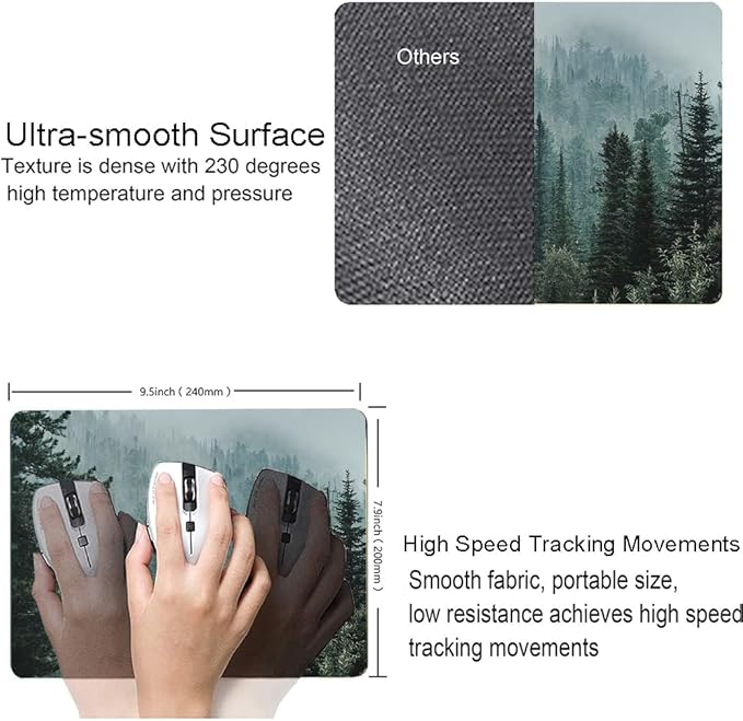 Mouse Pad, Mist Forest Mouse Pad, Washable Square Cloth Mousepad for Gaming Office Laptop, Non-Slip Rubber Computer Mouse Pads for Wireless Mouse, Cute Mouse Pads for Desk, Natural Landscape