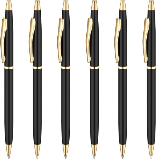 Unibene Slim Metallic Retractable Ballpoint Pens - Black & Gold, Nice Gift for Business Office Students Teachers Wedding Christmas, Medium Point(1 mm) 6 Pack-Black ink