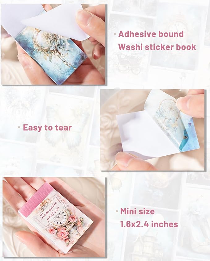 Aromoty 6 Sets 300 Pcs Washi Stickers Book Kit for Journaling, Vintage Aesthetic Antique Magic Scrapbook Stickers for Scrapbooking Bullet Junk Journal Supplies Planner Stationery Collage Craft Gifts