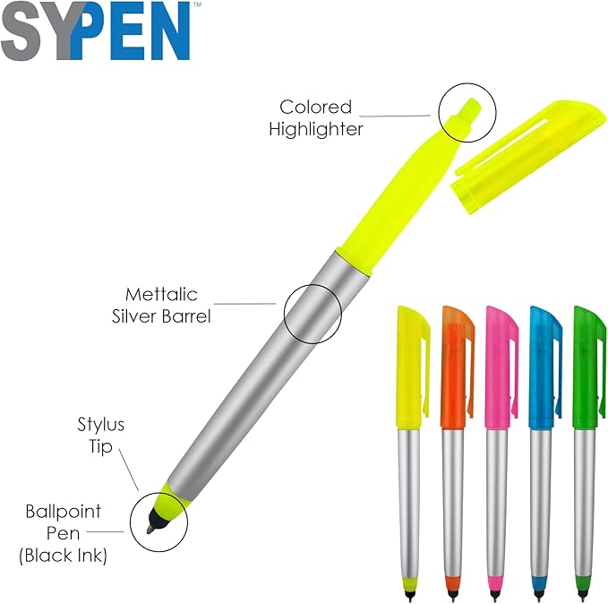 Personalized Pens with Highlighter and Stylus -250 Pack Bulk-Free Imprint - 3 In Highlighter, Ballpoint Pen, and Stylus Combo- add Custom Business Name, Logo or Gift Message- Green